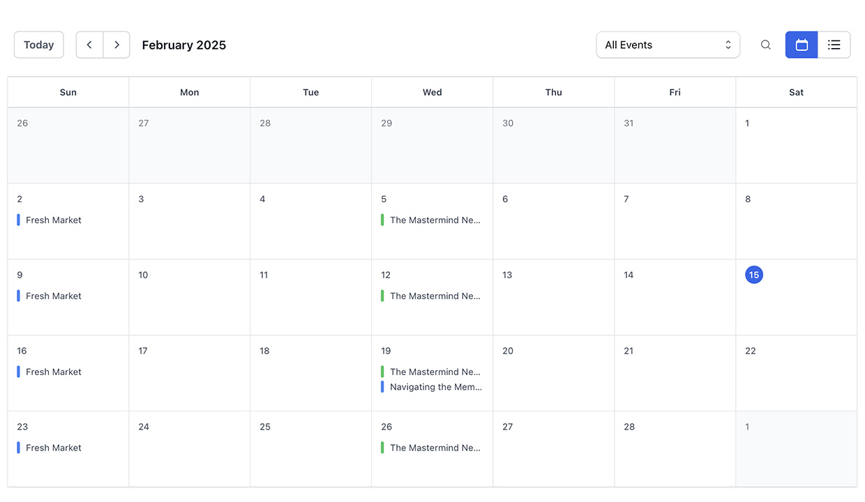 screenshot of Chamber Calendar