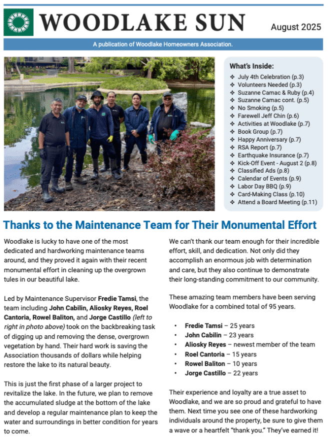 August 2025 Woodlake Sun Newsletter